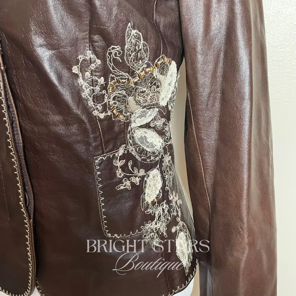 Rare Embroidered Leather Blazer Jacket ASO Lorelai Gilmore Phoebe Buffay Friends - Picture 10 of 11